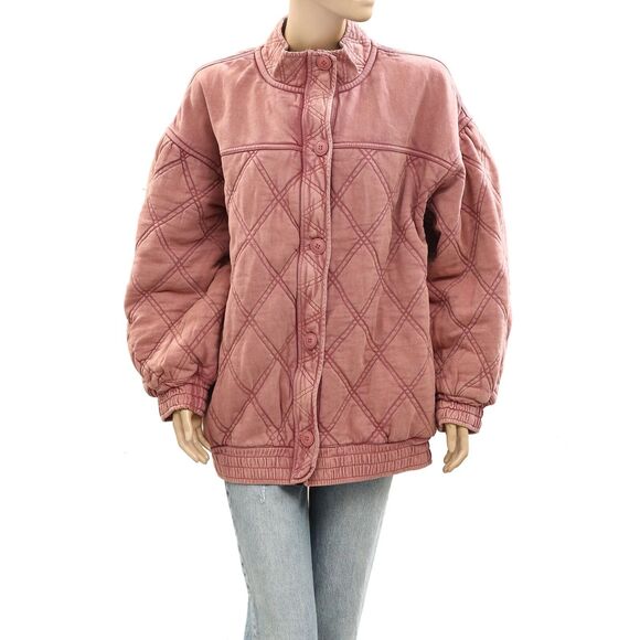 Free People Juno Quilted Jacket Top Bomber Oversized Buttondown Cotton S 277811